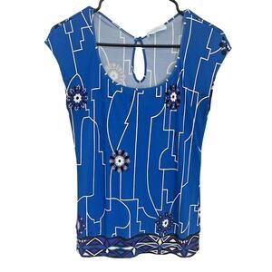 Y2K Emilio Pucci Silk Top Blouse Sz 8 Blue Geometric Floral Print Made in Italy